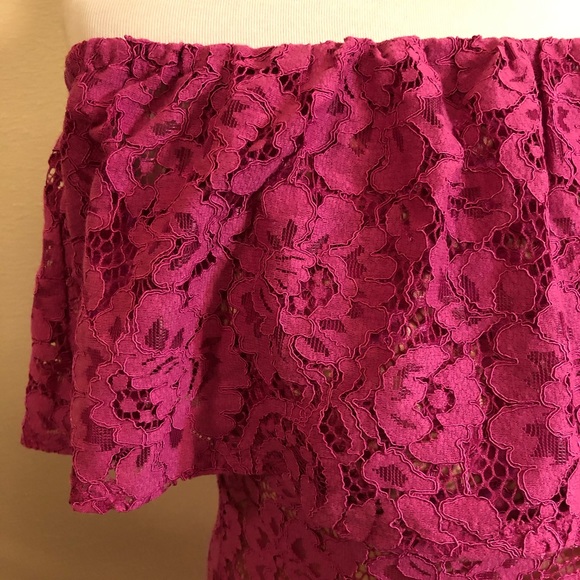 Eliza J Lace Purple Pink Off the Shoulder Dress - Picture 4 of 14